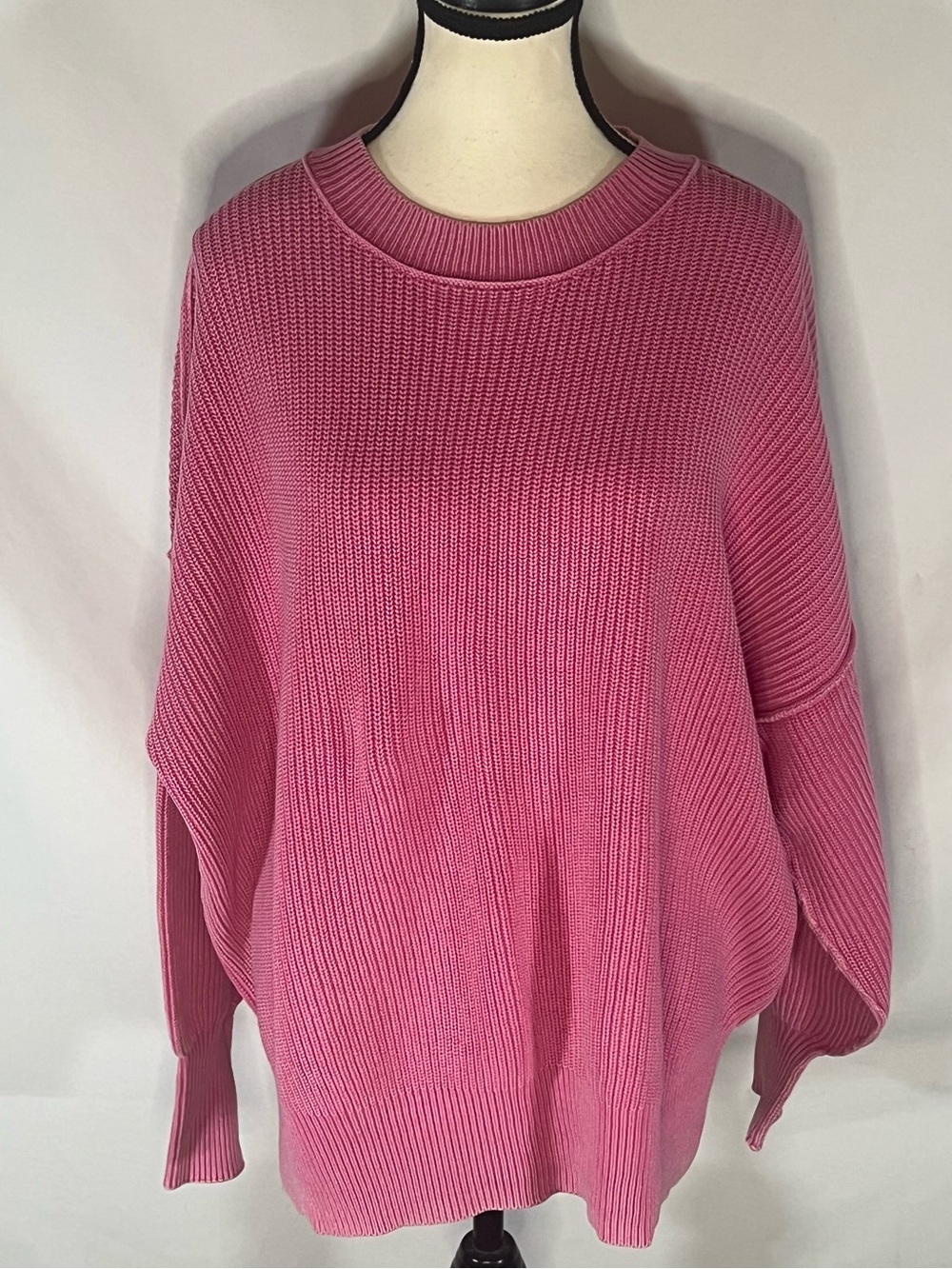 Aerie Love This Moment Pink Ribbed Sweater Shaker Stitch Side Slit Small